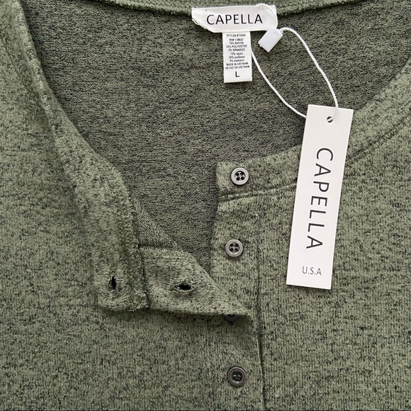 NWT Capella | Olive Soft Brushed Fabric Button Down Round Neck Top, Large - Picture 3 of 8